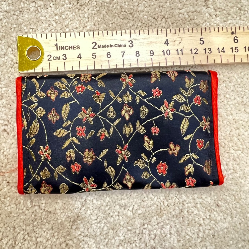 VTG Silk Brocade Small Floral Embroidered Pouch Chinoiserie Boho Trinket Bag - Picture 2 of 6